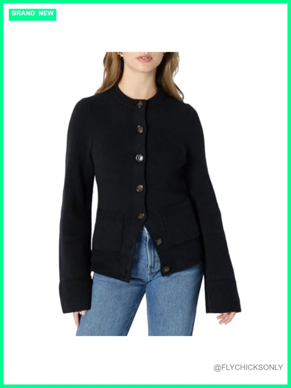 Women's Regular-Fit Long-Sleeve Cardigan with Bell Sleeves, Cotton Blend